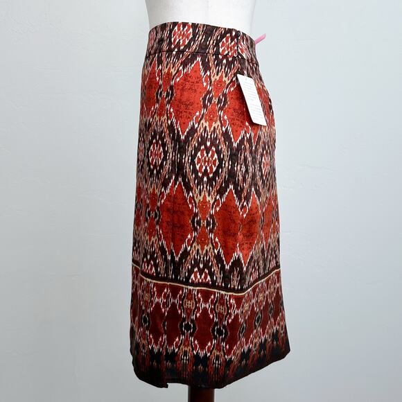 Jones New York 100% Silk Autumn Boho Faux Wrap Straight Skirt NWT - Picture 4 of 9